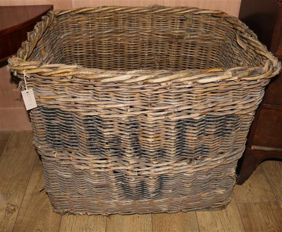 A large wicker log bin, W.87cm H.73cm
